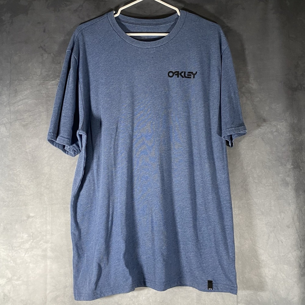 Oakley T-Shirt Men's XL Blue Logo Regular Fit V-Neck Crew Neck Short Sleeve
